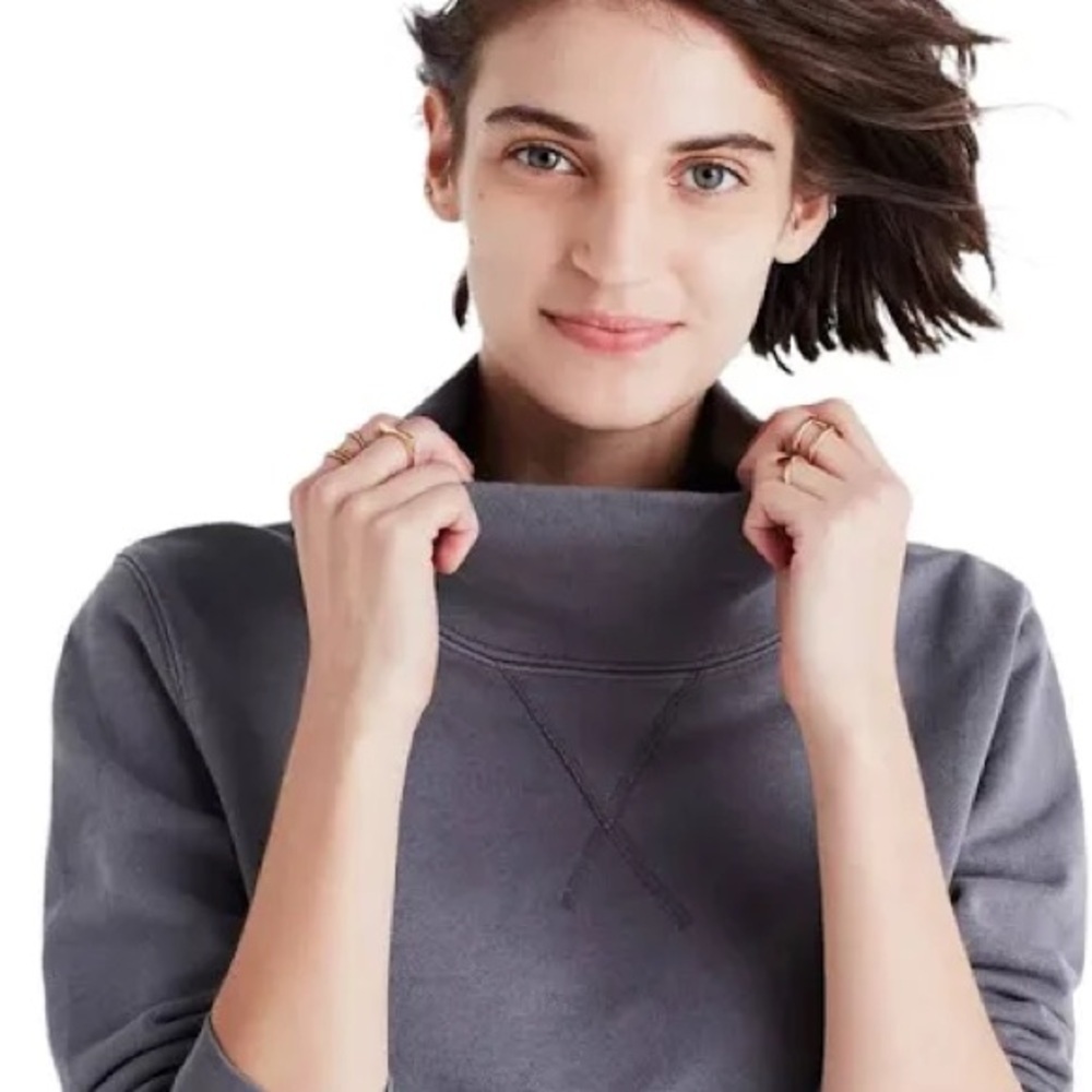 MADEWELL Garment-Dyed Funnel Neck Sweatshirt Grey Cotton Pullover XS